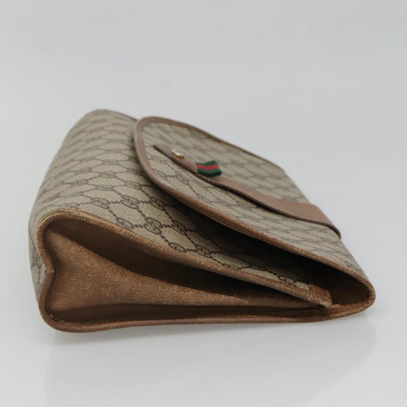 GUCCI GG Supreme Web Sherry Line Clutch Bag PVC Beige Gold 89 01 031 Auth 139970