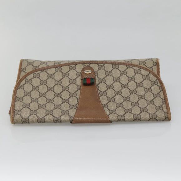 GUCCI GG Supreme Web Sherry Line Clutch Bag PVC Beige Gold 89 01 031 Auth 139970