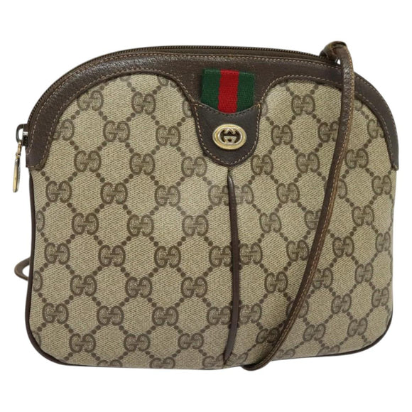 GUCCI GG Supreme Web Sherry Line Bag PVC Beige Gold 904 02 047 Auth 139971