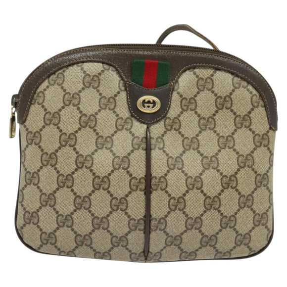 GUCCI GG Supreme Web Sherry Line Bag PVC Beige Gold 904 02 047 Auth 139971