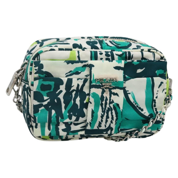 PRADA Chain Shoulder Bag Nylon Green Silver Auth 139976