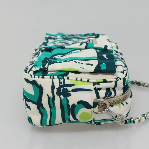 PRADA Chain Shoulder Bag Nylon Green Silver Auth 139976