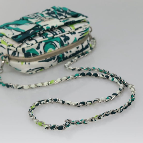 PRADA Chain Shoulder Bag Nylon Green Silver Auth 139976
