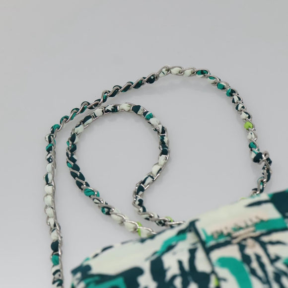PRADA Chain Shoulder Bag Nylon Green Silver Auth 139976