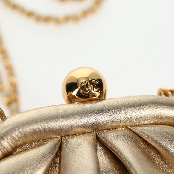 CHANEL Chain Shoulder Bag Leather Gold CC Auth 139977V
