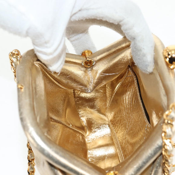 CHANEL Chain Shoulder Bag Leather Gold CC Auth 139977V