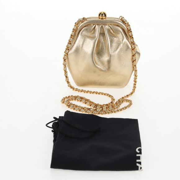 CHANEL Chain Shoulder Bag Leather Gold CC Auth 139977V