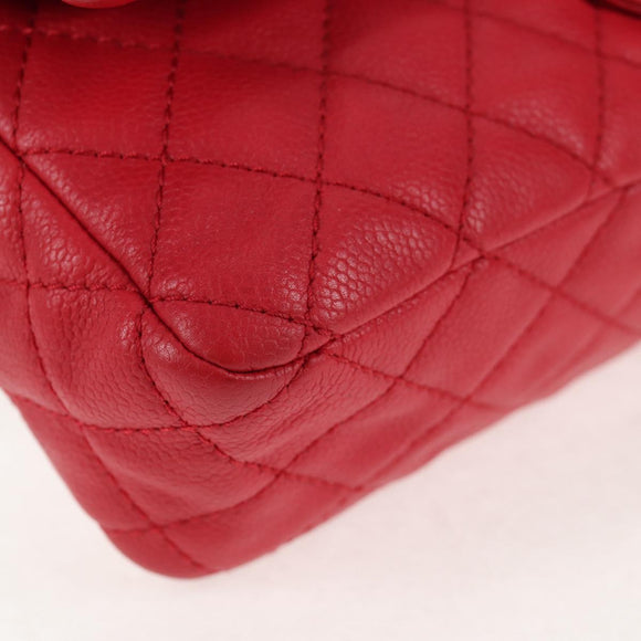 CHANEL Chain Shoulder Bag Caviar Skin Red Silver CC Auth 139978SM
