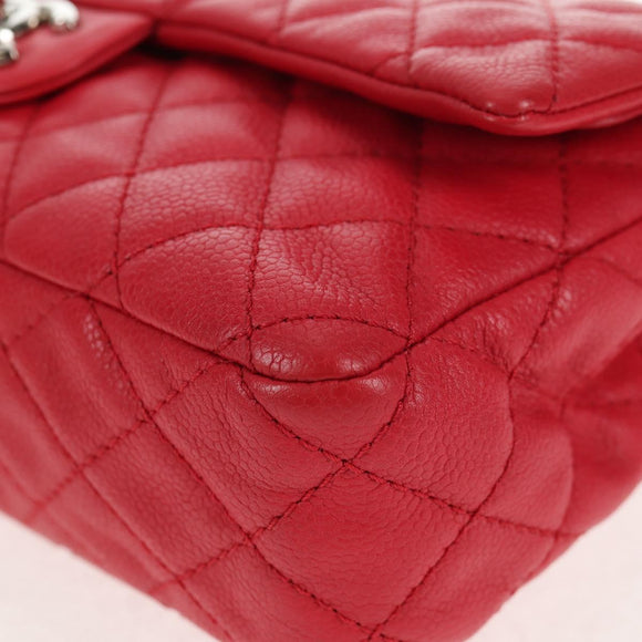 CHANEL Chain Shoulder Bag Caviar Skin Red Silver CC Auth 139978SM
