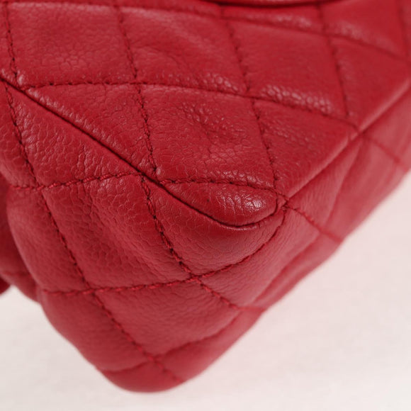 CHANEL Chain Shoulder Bag Caviar Skin Red Silver CC Auth 139978SM