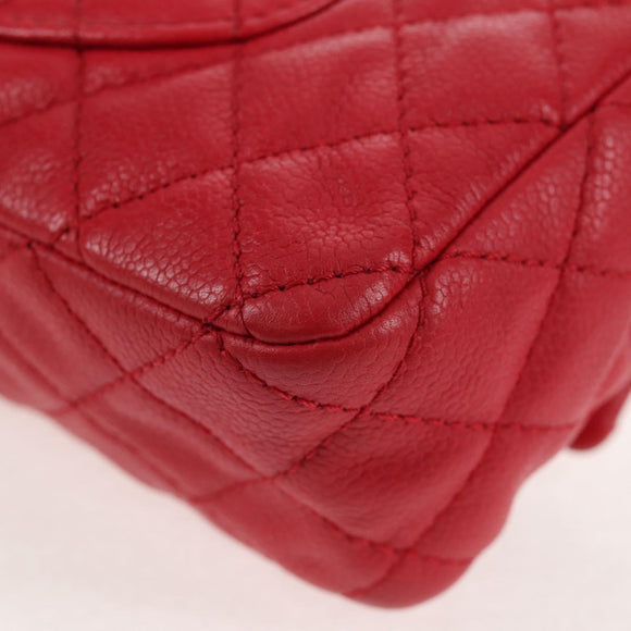 CHANEL Chain Shoulder Bag Caviar Skin Red Silver CC Auth 139978M