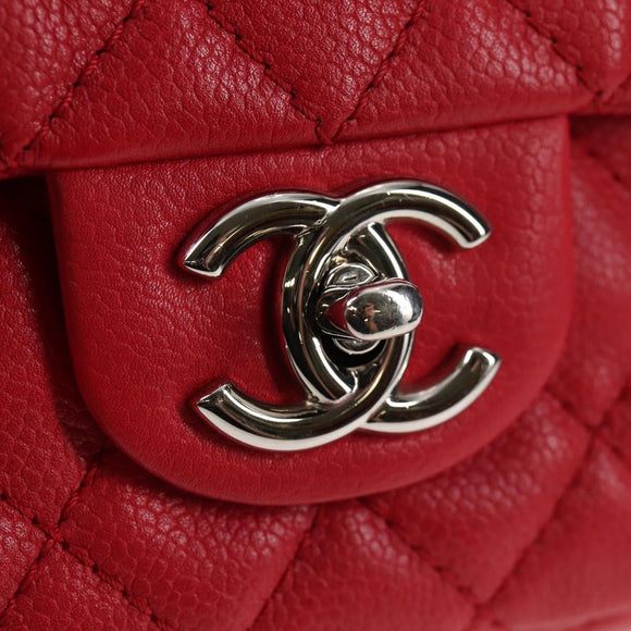 CHANEL Chain Shoulder Bag Caviar Skin Red Silver CC Auth 139978SM