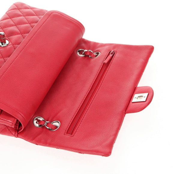 CHANEL Chain Shoulder Bag Caviar Skin Red Silver CC Auth 139978SM