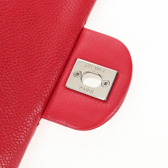 CHANEL Chain Shoulder Bag Caviar Skin Red Silver CC Auth 139978SM