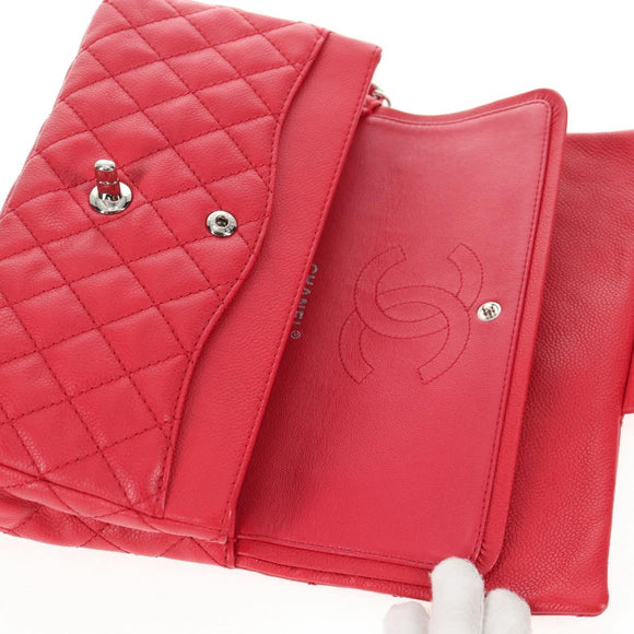 CHANEL Chain Shoulder Bag Caviar Skin Red Silver CC Auth 139978M