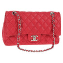 CHANEL Chain Shoulder Bag Caviar Skin Red Silver CC Auth 139978M-1