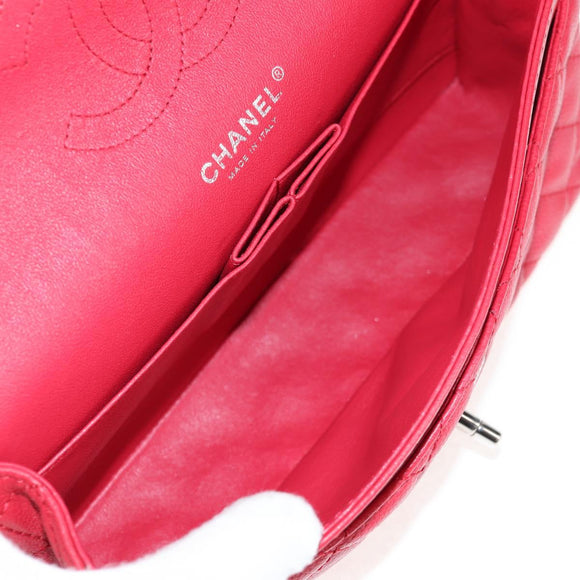 CHANEL Chain Shoulder Bag Caviar Skin Red Silver CC Auth 139978SM