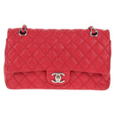 CHANEL Chain Shoulder Bag Caviar Skin Red Silver CC Auth 139978M-14