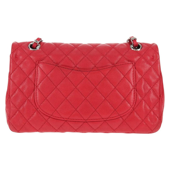 CHANEL Chain Shoulder Bag Caviar Skin Red Silver CC Auth 139978SM