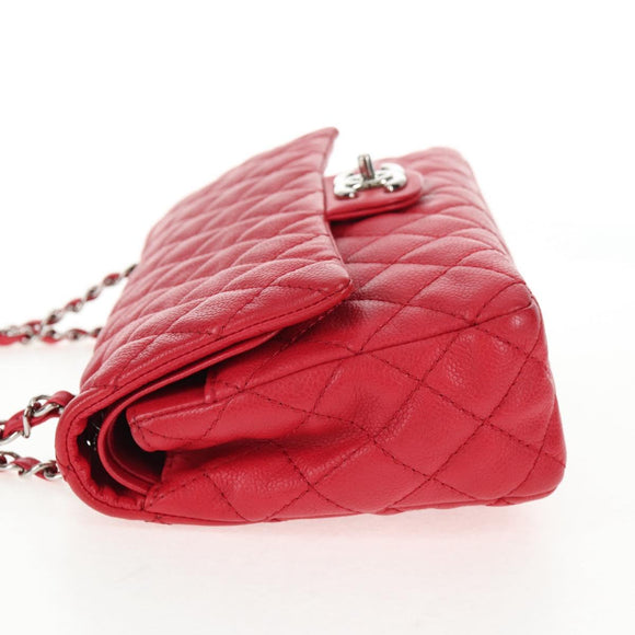 CHANEL Chain Shoulder Bag Caviar Skin Red Silver CC Auth 139978SM