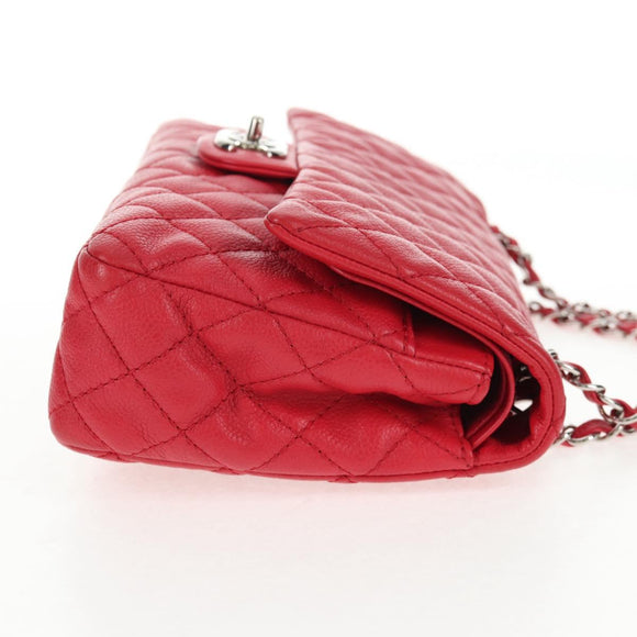 CHANEL Chain Shoulder Bag Caviar Skin Red Silver CC Auth 139978SM