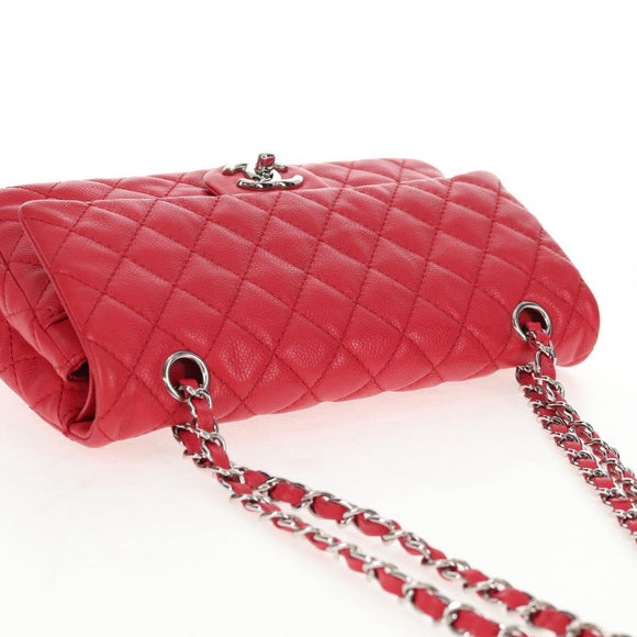 CHANEL Chain Shoulder Bag Caviar Skin Red Silver CC Auth 139978SM