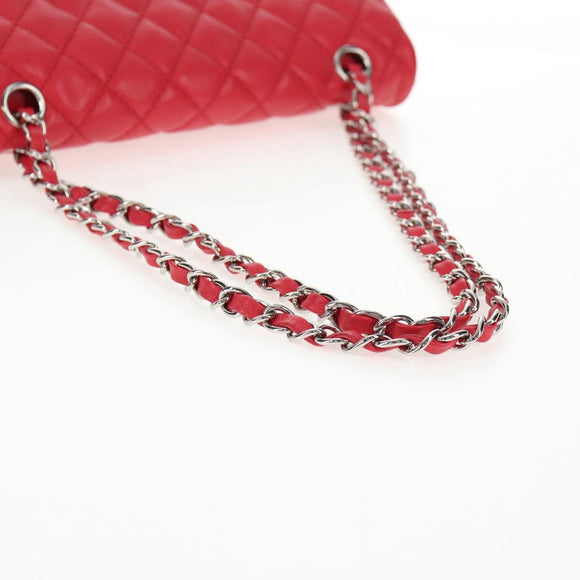 CHANEL Chain Shoulder Bag Caviar Skin Red Silver CC Auth 139978SM