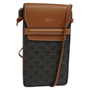 CELINE Triomphe Phone Holder Shoulder Bag PVC Leather Black Auth 139988-1
