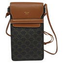 CELINE Triomphe Phone Holder Shoulder Bag PVC Leather Black Auth 139988-2