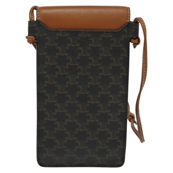 CELINE Triomphe Phone Holder Shoulder Bag PVC Leather Black Auth 139988