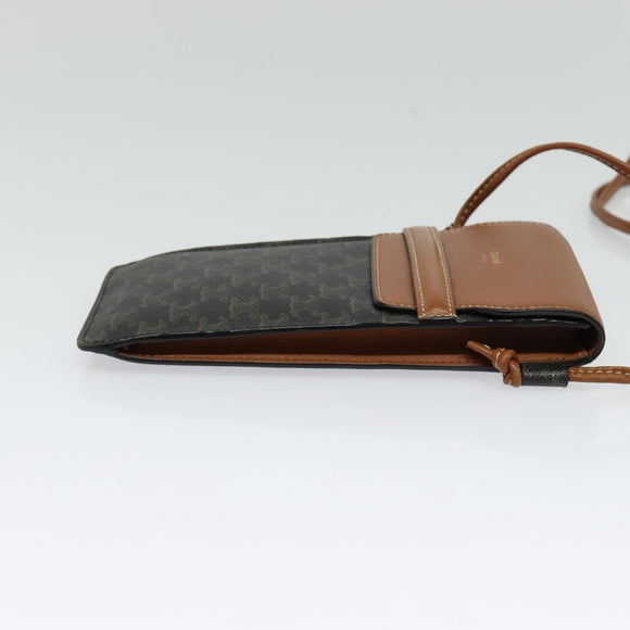 CELINE Triomphe Phone Holder Shoulder Bag PVC Leather Black Auth 139988