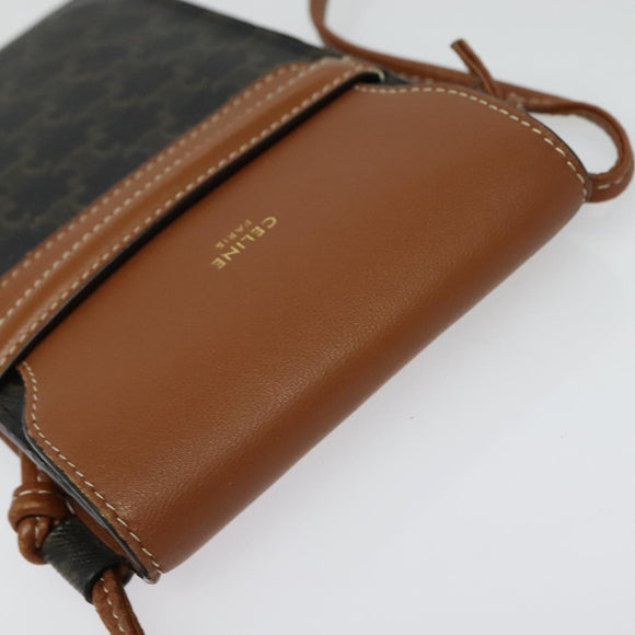 CELINE Triomphe Phone Holder Shoulder Bag PVC Leather Black Auth 139988