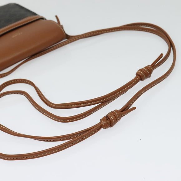 CELINE Triomphe Phone Holder Shoulder Bag PVC Leather Black Auth 139988