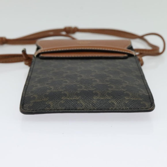 CELINE Triomphe Phone Holder Shoulder Bag PVC Leather Black Auth 139988