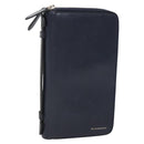 BURBERRY Travel Case Leather Navy Silver Auth 140004-1