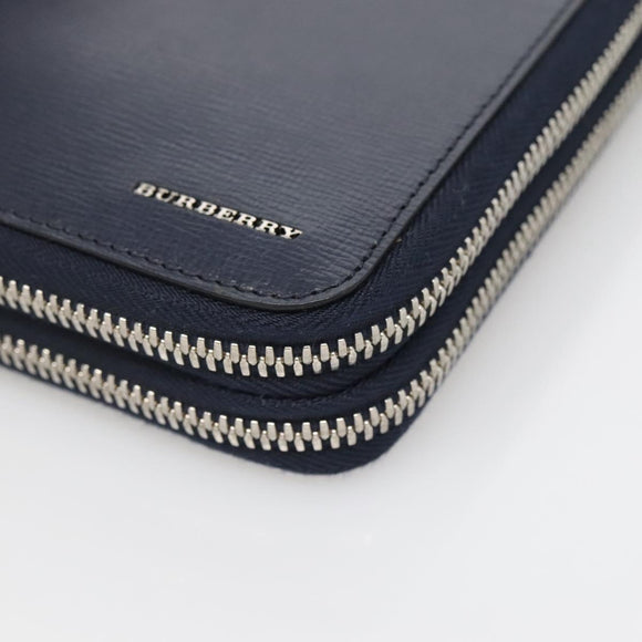 BURBERRY Travel Case Leather Navy Silver Auth 140004