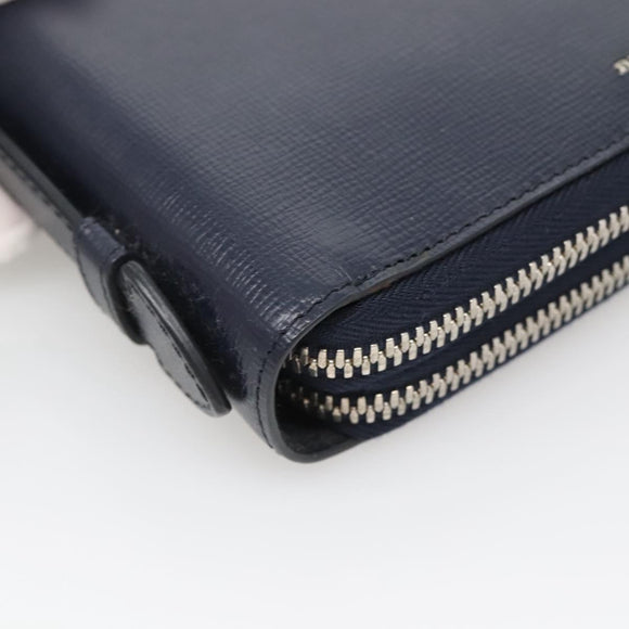 BURBERRY Travel Case Leather Navy Silver Auth 140004