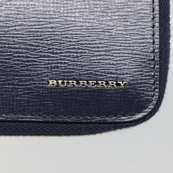 BURBERRY Travel Case Leather Navy Silver Auth 140004