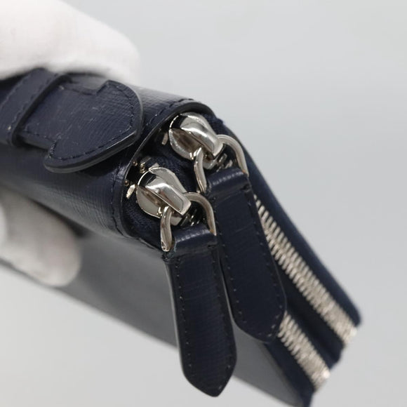 BURBERRY Travel Case Leather Navy Silver Auth 140004