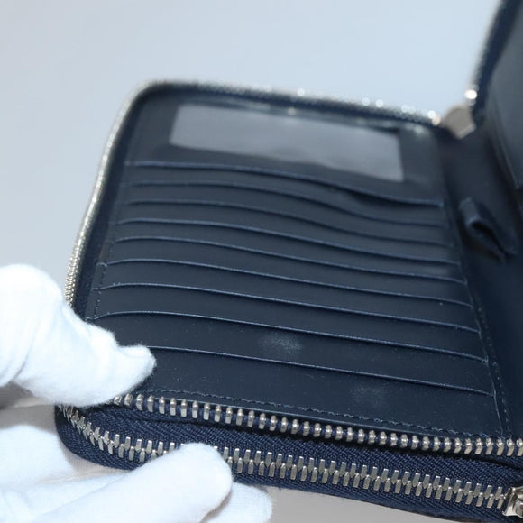 BURBERRY Travel Case Leather Navy Silver Auth 140004