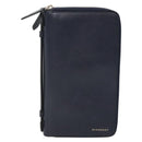 BURBERRY Travel Case Leather Navy Silver Auth 140004-13