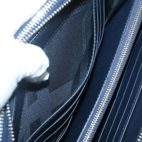 BURBERRY Travel Case Leather Navy Silver Auth 140004