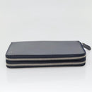 BURBERRY Travel Case Leather Navy Silver Auth 140004-3