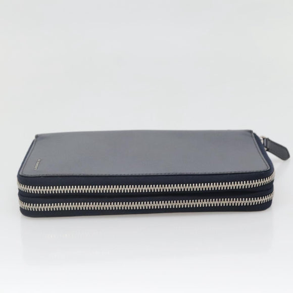 BURBERRY Travel Case Leather Navy Silver Auth 140004
