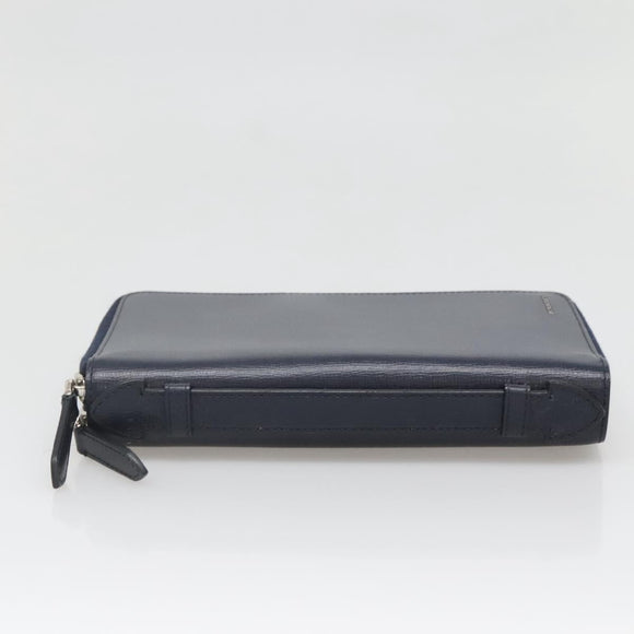 BURBERRY Travel Case Leather Navy Silver Auth 140004