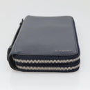 BURBERRY Travel Case Leather Navy Silver Auth 140004-6