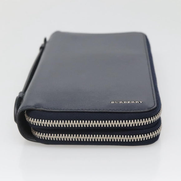 BURBERRY Travel Case Leather Navy Silver Auth 140004