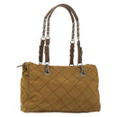 PRADA Chain Shoulder Bag Nylon Beige Silver Auth 140091-1