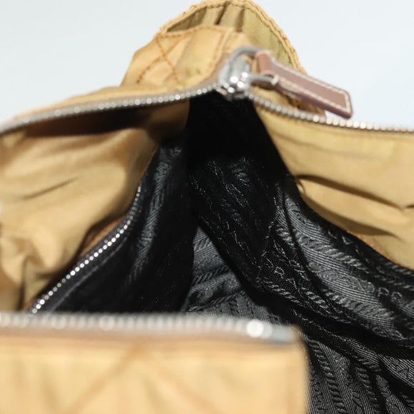 PRADA Chain Shoulder Bag Nylon Beige Silver Auth 140091