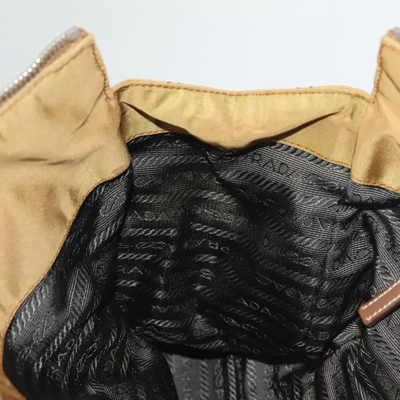 PRADA Chain Shoulder Bag Nylon Beige Silver Auth 140091